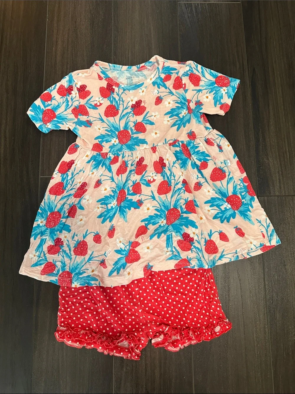 Posh Peanut Strawberry Peplum Top & Polkadot Ruffle Shorts Set - Size 5T